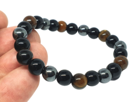 Protection Bracelet Triple Gem Hematite Obsidian Tigers Eye Original Gemstone uk - £4.10 GBP