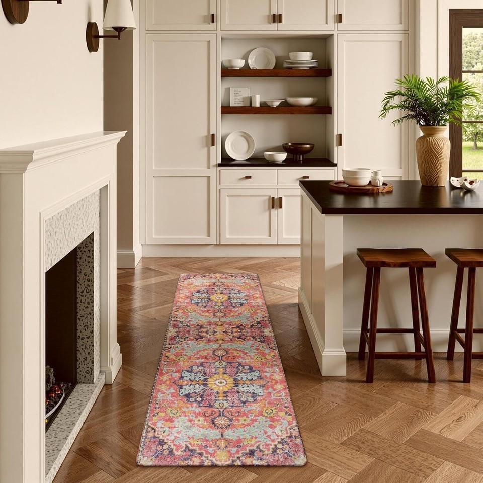 Vibrant 2x5 Fuchsia Kitchen and Laundry Runner Rug - Machine Washable Boho Style Item image 4