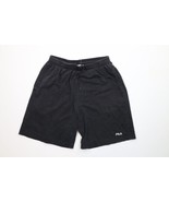 Vintage 90s Fila Mens Medium Faded Spell Out Above Knee Shorts Black Cotton - $44.50