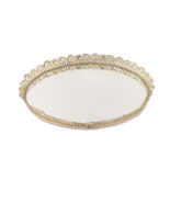 Vtg 70s Mid Century Modern MCM Oval Metal Floral Geometric Mirrored Vani... - €76,43 EUR