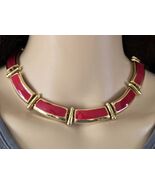 Red Choker Necklace, Gold Link Collar, 1980s Retro Fashion Jewelry - €37,96 EUR