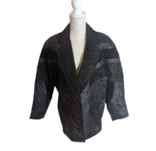 Preston &amp; York Black Leather Paisley Accent Oversized Jacket Petites Sz ... - $42.56