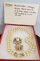 Vintage Pearl Necklace with Rhinestone Trim, Double Strand White Pearls,... - €79,02 EUR