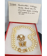 Vintage Pearl Necklace with Rhinestone Trim, Double Strand White Pearls,... - €78,46 EUR