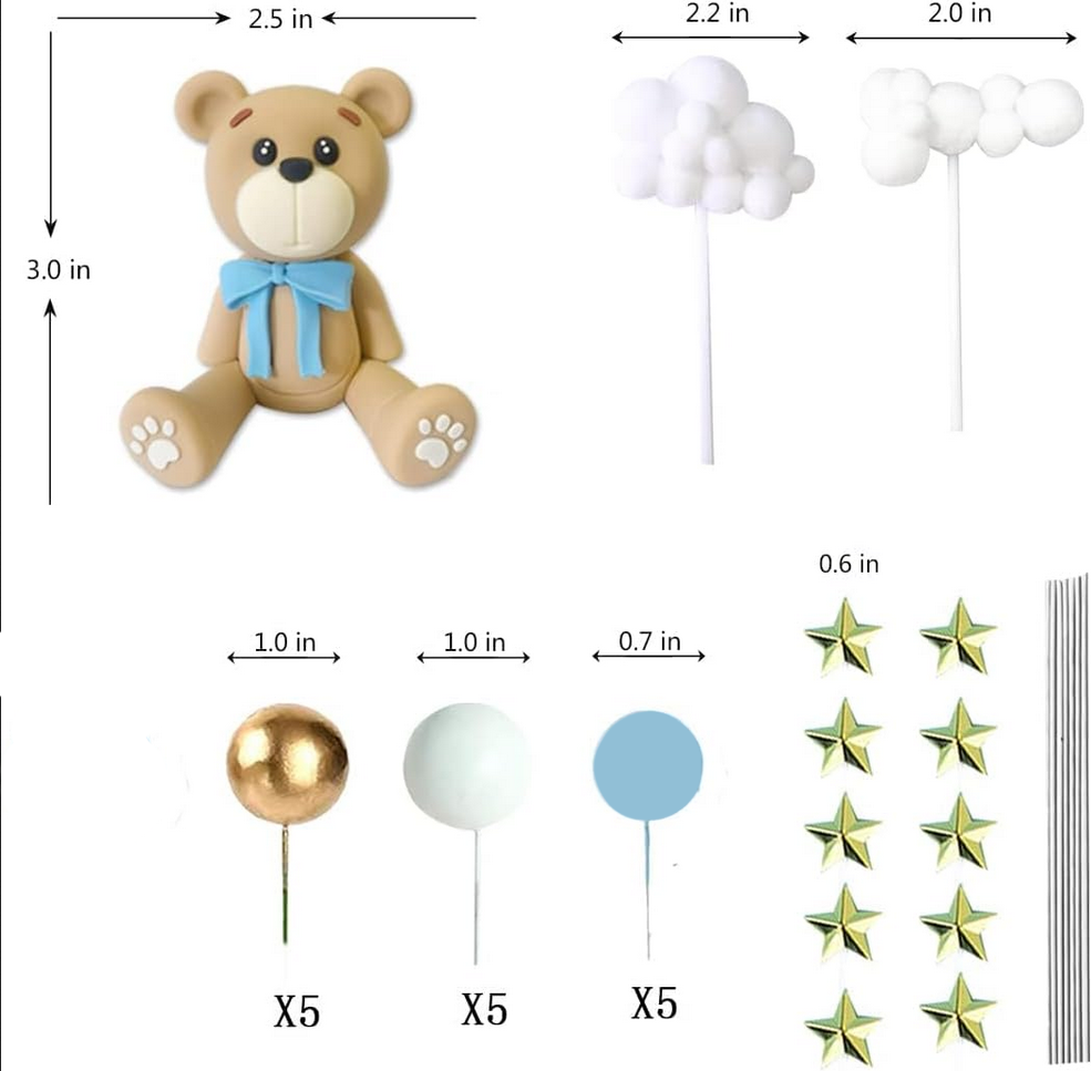 Primary image for Cake toppers baby shower boy bear balloons / balls stars clouds blue birthday