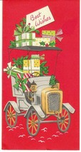 Vintage Christmas Card Old Fashioned Model T Car With Gifts Glitter Trim - $8.90