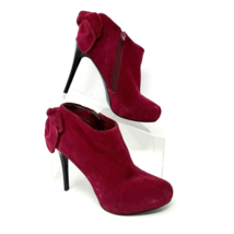 Carlos Womens Burgundy Suede Leather Bow Accent  Zip Stiletto Booties, S... - $28.66