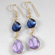 Starling Silver Pink / Blue Quartz Pear Shape silver/Gold/Rose Plated Earrings - £23.62 GBP+