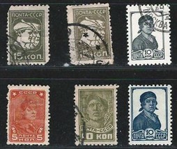 RUSSIA USSR CCCP Fine Set of 6 Mint &amp; Used Hinged Small Stamps  - £0.72 GBP