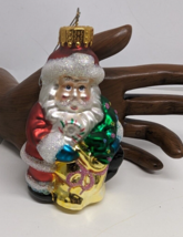 Vintage  Glass Glitter Christmas Santa  bag of toys candy xmas tree Ornament - £13.25 GBP