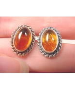 (PE32-2B) AMBER Orange Baltic Poland .925 Sterling SILVER stud EARRINGS ... - $36.45