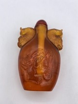 Vintage Dragon Perfume Snuff Bottle Brown Amber Carved Resin - £42.78 GBP