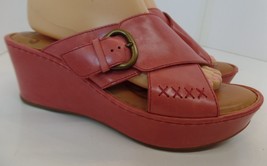 Born &quot;Curstyn&quot; Pink Leather Wedge Sandals Wide Stitching &amp; Buckle Detail Sz 10 - £55.32 GBP