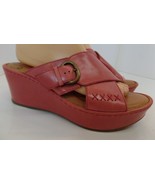 Born &quot;Curstyn&quot; Pink Leather Wedge Sandals Wide Stitching &amp; Buckle Detail... - £54.38 GBP