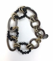 Cookie Lee Toggle Closure Link Bracelet Gold Tone Gunmetal &amp; Black Signed - £9.59 GBP