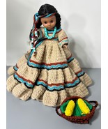 Vtg Handmade Crochet Native American Style Doll Basket Of Corn - $12.96