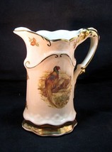 Flora Fauna Staffordshire Vintage Jug Pitcher 8 1/2 in Pheasants Fall Gold VGC - £33.45 GBP