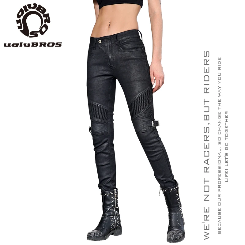 Uglybros women&#39;s Motorcycle Jeans Oil Wax Coated Windproof Motorcycle Pants - £146.23 GBP