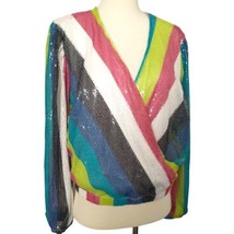 Ashley Stewart Faux Wrap Sequin Top 12 0X NEW Rainbow Long Sleeve Sparkly Blingy - £25.69 GBP