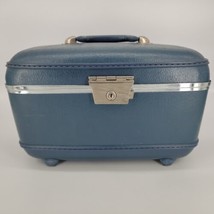 VTG Suitcase Blue Vanity Cosmetic Toiletry Train Makeup Hard Case NO KEY NO TRAY - £19.89 GBP