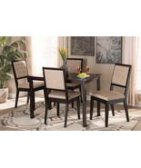 Cyntia Sand Fabric Upholstered and Dark Brown 5-Piece Dining Set - $15,396.27 MXN