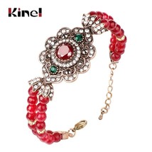 Boho Crystal Flower Couple Bracelet Jewelry Fashion Antique Gold Red Natural Sto - £7.13 GBP