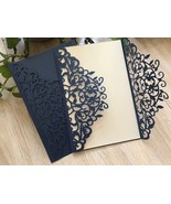 10pcs Navy Blue Laser Cut Wedding Invitation Card Birthday Greeting Cove... - $15.01 CAD