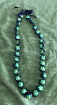 Hawaiian Black Kukui Nut Lei or Necklace With Hand-Painted Green Hibiscu... - $27.00