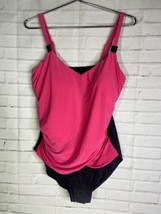 Aqua Green Slimming One Piece Swimsuit Swimwear Pink Black Womens Size XL 16-18 - £34.89 GBP