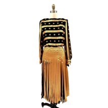 VTG 80s Raul Blanco Gold Black Metallic Pleated Dress Korea Sz M 38 Bust - $2,545.89 MXN