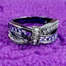 Bow Ring Amethyst and Diamond Color Zircon Sizes 5 6 7 & 8 Fashion Jewelry