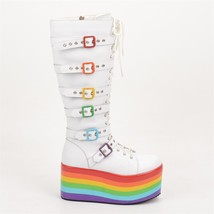 Platform Women Rainbow Boots Autumn Winter Leather Boots Zipper Shoes Spicy Girl - £119.02 GBP