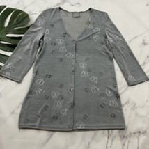 Rabbit Designs Womens Vintage Y2k Cardigan Sweater Size M Gray Butterfly Beaded - $28.70