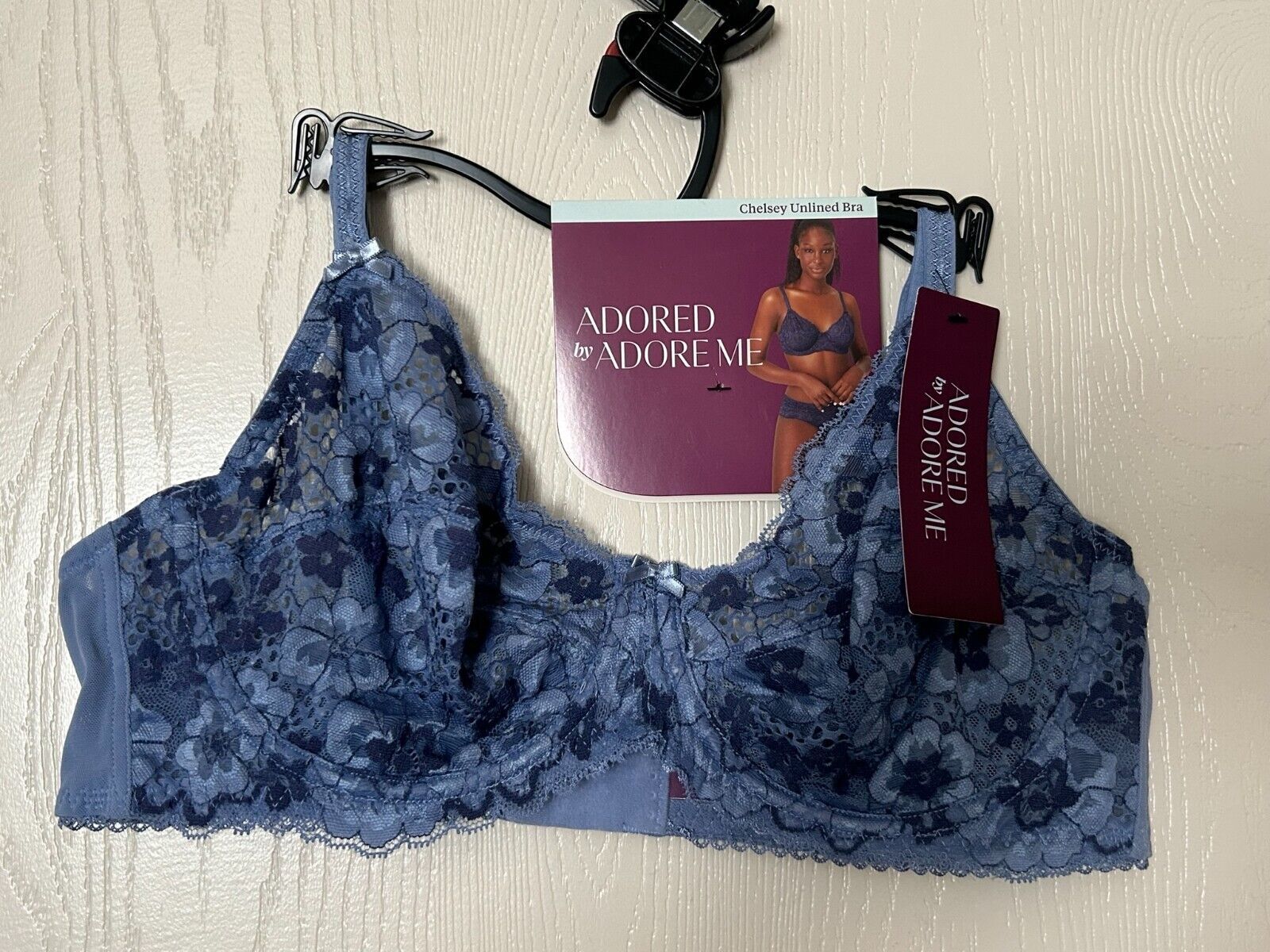 NWT Womens Adored by Adore Me Chelsey Unlined Underwired Blue Lace Bra Size  38D