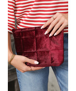 Burgundy Quilted Velour Zipper Cosmetic Organize Pouch - $9.59 CAD