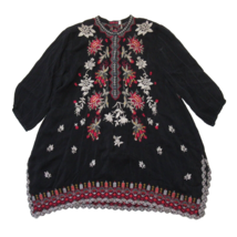NWT Johnny Was Luna Tunic in Black Floral Embroidered Henley Blouse Top ... - £123.72 GBP
