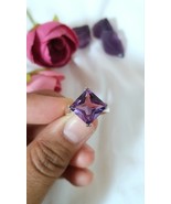 Natural Amethyst Silver Gemstone Ring, Purple Silver Ring - $164.12 CAD
