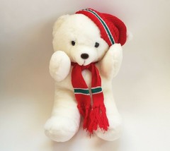 18&quot; Big Vintage D.H. Holmes White Christmas Teddy Bear Stuffed Animal Plush Toy - £57.95 GBP