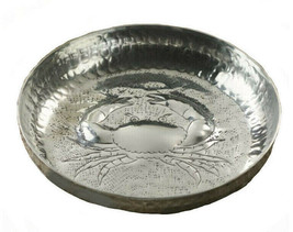 Crab 15192 Serving Plate Round Food Safe Hammered Aluminum 9&quot; L Silver - £18.99 GBP