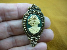 (CS33-18) Small WOMAN hair up ivory + green CAMEO Pin pendant JEWELRY brooch - £21.79 GBP