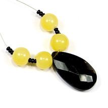 Smoky Quartz Yellow Onyx Faceted Beads Briolette Natural Loose Gemstone Jewelry - £4.38 GBP