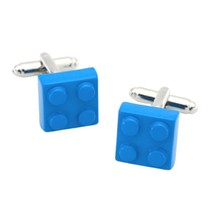 BUILDING BLOCK CUFFLINKS Light Blue Enamel Metal Novelty Toy Brick with ... - $222.74 MXN