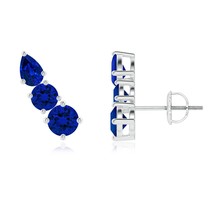 ANGARA Lab-Grown 1.44 Ct Blue Sapphire Three Stone Climber Earrings in 14K Gold - £649.05 GBP