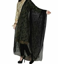 Women Chiffon Dupatta Embroidered Work Causal Dress Scarf Stole Black - £13.64 GBP
