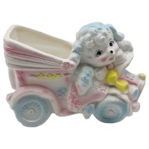 Vtg Dickson Japan Poodle In Car Ceramic Figurine Planter Blue Pink Yello... - $12.19