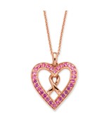 ROSE GOLD OVER SILVER  PINK SAPPHIRE BREAST CANCER HEART PENDANT CHAIN - £236.06 GBP