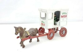 Vintage Cast Iron Fresh Milk Wagon With Horse &amp; Milk Man - £23.35 GBP