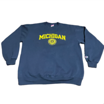 VINTAGE Michigan Wolverines Sweatshirt Mens Sz XL Champion Spellout Navy Blue - £27.96 GBP