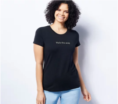 Laurie Felt Scoop-Neck Quote Tee with Short-Sleeves (Black, Large) A471835 - £17.79 GBP