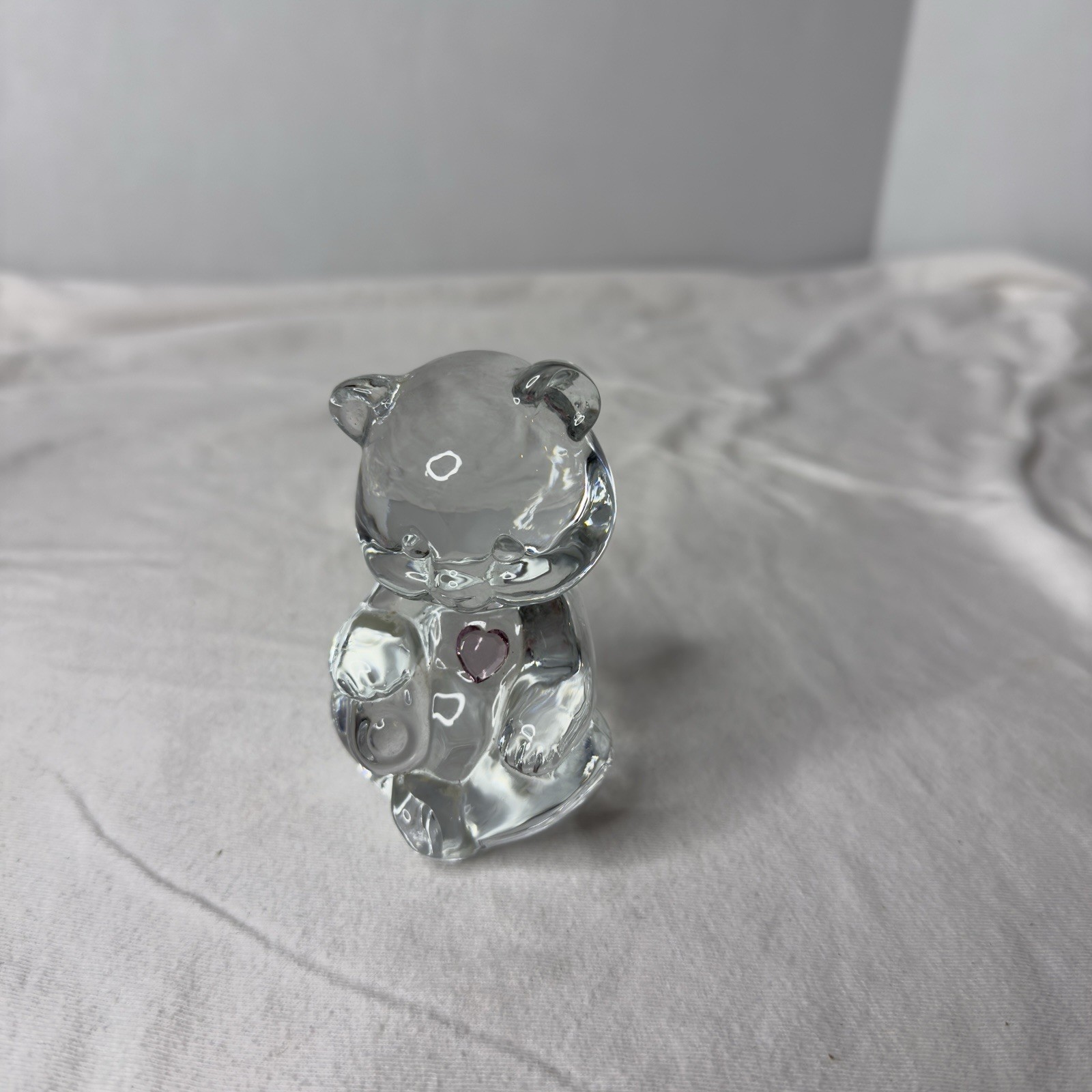 Vintage Fenton October Birthstone Clear Art Glass pink Heart Bear Figuri... - £22.50 GBP